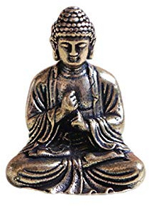 DMtse Brass Mini Antique Sakyamuni Buddha Statue Ornaments Meditation Seated Pose Journey Worship Attractive & Serene Small Pocket Buddha Statue Figurine