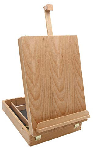 Paintersisters Malkoffer Luca aus NACHHALTIGEM Buchenholz FSC®, Tischstaffelei mit Utensilienkoffer, Keilrahmen bis 60cm Höhe, Malbox