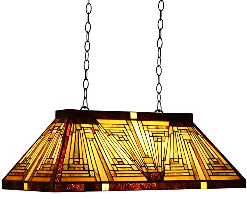 Capulina Tiffany Style Pool Table Lights Mission Antique Amber Brown Style Pendant Light 3-Light 28 Inch Wide for Over Billiard Dining Room Kitchen Island