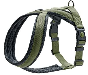 HUNTER Hundegeschirr London Comfort, atmungsaktives 3D-Mesh, 2-Fach verstellbar, Sicherheitsverschluss, reißfest, leicht & pflegeleicht, Farbe: Olivgrün, Größe: M