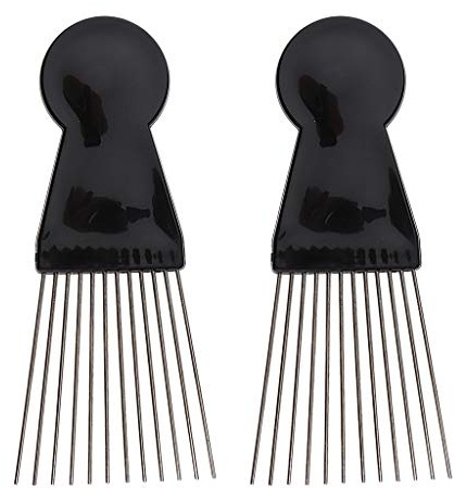 harayaa Peine para Volumen Al Cabello Afro De 2 Piezas con Mango De Plástico Negro Y Dientes Largos De Metal