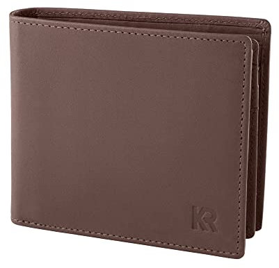 KRONIFY Leder Geldbörse Herren I Echtleder Geldbeutel I RFID Schutz I Querformat I Portmonee Herren mit Münzfach I 13 Kartenfächer I Portemonnaie Herren I eleganter Box I Nature Dunkelbraun
