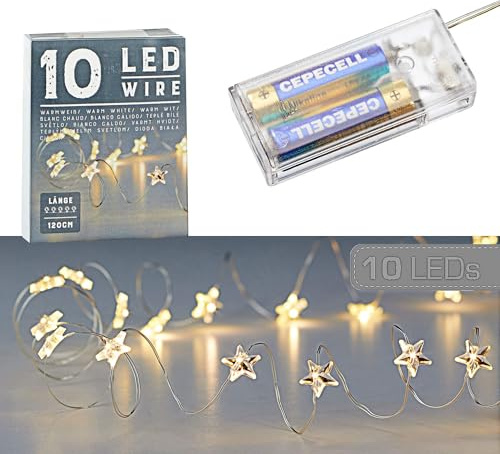 Cepewa Micro Wire Fairy Lights Star Warm White Silver Battery Decoration Lighting Christmas Timer (1 x 40 LED Micro Wire Fairy Lights)