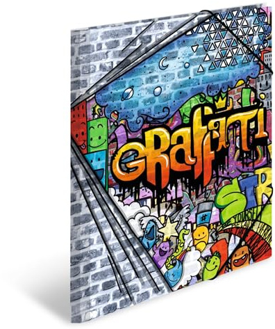 HERMA Sammelmappen A4 Graffiti Set, 3 Stück, Kinder Eckspanner-Mappen aus Kunststoff mit Kunst Motiv, Gummizug, Innenklappen und Innendruck für Jungen und Mädchen
