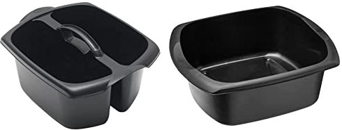 Addis 516932 Utility Cleaning Caddy with Twin Compartment and Handle, Black, 32 x 38.5 x 20 cm & Rectangular Washing Up Bowl, Soft Black, 9.5 Litre
