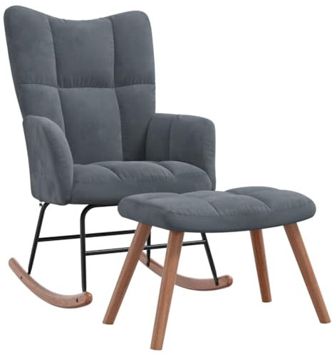vidaXL Schaukelstuhl mit Hocker, Sessel Schwingstuhl mit Armlehne, Schaukelsessel Relaxstuhl Wohnzimmer, Relaxsessel Schwingsessel, Dunkelgrau Samt