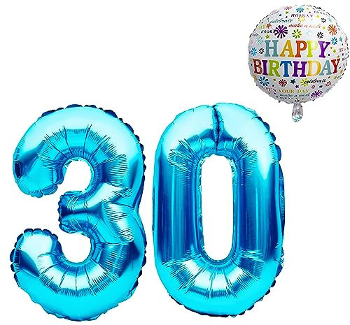 Palloncino Numero 30 • SET Palloncini giganti XXL • 101cm + Palloncino 45 cm + nastro decorativo 5M • Elio adatto • Riutilizzabile • Palloncini 30 anni • Decorazioni Compleanno Palloncini Compleanno
