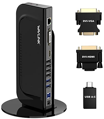 WAVLINK USB 3.0 Docking Station, 13-in-1 Universal Laptop Docking Station für M1/M2 Mac,Windows,Thunderbolt 3&4,1x HDMI & 1x DVI & DVI zu HDMI Adapter & DVI zu VGA Adapter,Ethernet, Audio,6 USB Ports