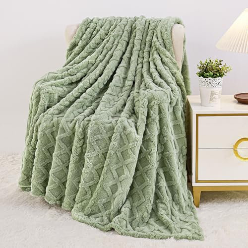Aganear Coperta in pile, accogliente, morbida e leggera, in flanella, calda, decorativa, regalo per tutte le stagioni, coperta portatile per divano, letto, auto (127 x 152,4 cm, verde salvia)