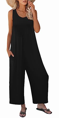 Nfsion Women's Summer Casual Loose Tank Jumpsuit Sleeveless Crewneck Long Pants Jumpsuit Romper with Pockets X-Large Black