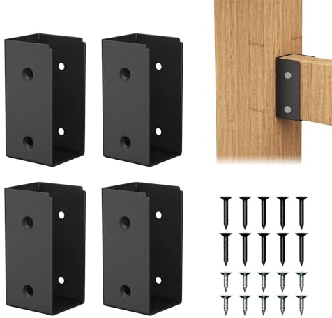 Mordx 4 stück Zaunhalterungen, Deckgeländerverbinder, Zaunhalterung zum Verbinden von 2 x 4 Holz mit Geländer HolzpfostenVerdeckte Halterungen,Robuster Metall, 9x 4 x 4.5 cm, schwarz（Parallel）