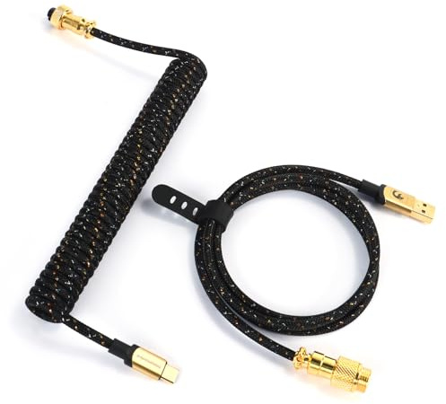 XINMENG C03 Cable de teclado en espiral trenzado, cable aviador de doble manga USB-C personalizado profesional para teclado de juegos, cable tipo C a USB-A para teclado mecánico - Negro