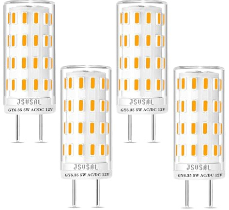 GY6.35 LED Bulb Dimmable,T4 JC Type GY6.35/G6.35 Bi-pin Base,AC/DC 12V Natural White 4000K 5W Equivalent to 40-50W Halogen Bulb for Pendant Light,Chandelier,Desk Light,Landscape Lighting,4-Pack