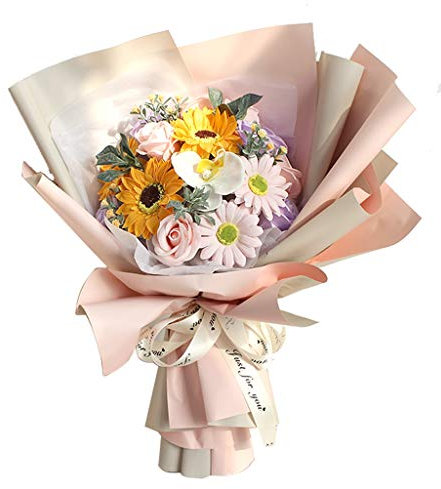 IBOWZ Fleurs Artificielles Plantes Artificielles Fleur Artificielle Bouquet De Tournesol Orange avec Sac De Transport Mousse Faux Fleur De Savon Bouquets De Tournesol Rose Grand Tenant Fleur Guirl