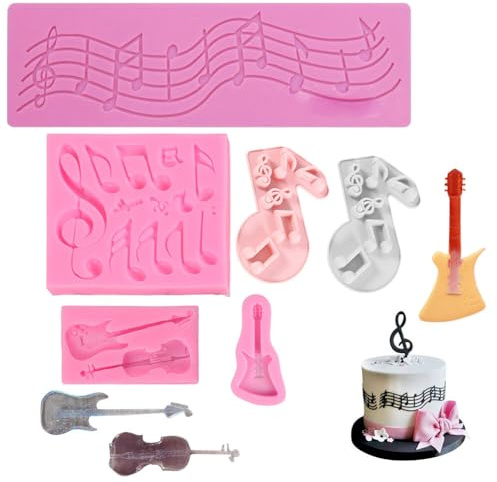 Aublinto Music Notes Silicone Mould Baking Mould, Musical Note Mould DIY Cake Decorating Fondant Silicone Sugar Craft Moulds for Chocolate Fondant Cake Decoration 6 Pieces Guitar Music Note Fondant