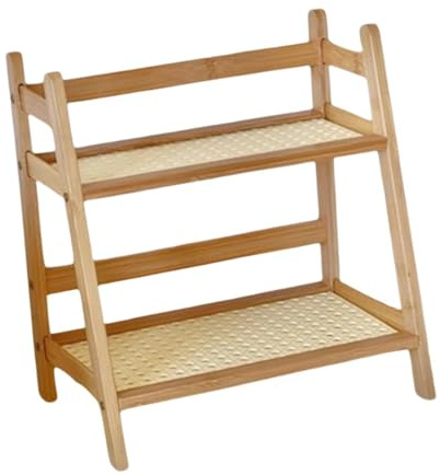 Desk Storage Organizer Bamboo Double Layer Rack,Flower Pot Stand,Desktop,2 Tier Home Decor for Kitchen Desk Bedroom Counter