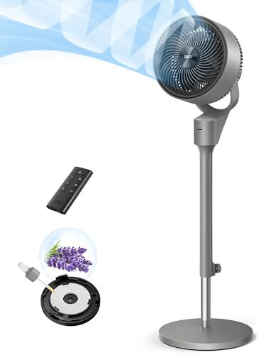 Dreo Ventilatore a Piantana Silenzioso 25dB, Oscillazione Orizzontale Automatica 80°, 3 Velocità, Portata fino a 24m, Potente con Telecomando, Inclinazione Verticale Manuale 90°, Timer 6 Ore