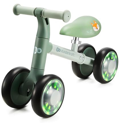 Kinderkraft Cutie Flash Laufrad, Lernlaufrad, Kinderlaufrad, Lauflernrad ohne Pedale, Räder mit LED-Lichtern, Modernes Design, Sichere Konstruktion, für Kinder ab 1 Jahr, Grün