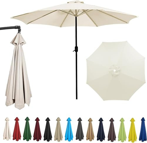 Toit de rechange pour parasol de terrasse - 2 m/2,7 m/3 m - 6 baleines - 8 baleines - Protection UV - Housse en tissu pour terrasse de plage, parasol de jardin - Parties de parasol de terrasse stables