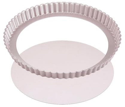 CANDeal Tart Pan 10 Inch Removable Bottom Round Quiche Pan, Golden Carbon Steel Quiche Baking Dish Non-Stick Coating,on Stick Quiche Pan Pie Shell Fluted Edge Tart Pan