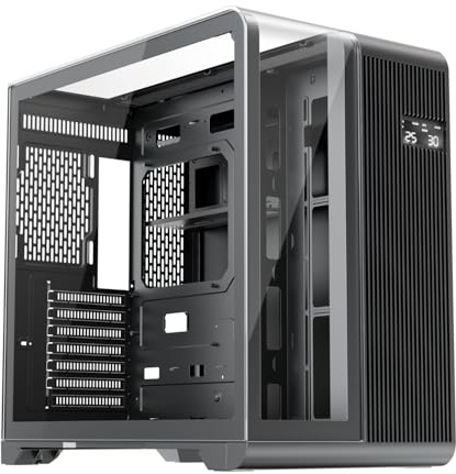 1st Player RT7 ATX PC Gaming Case - Dual Chamber, LED Screen and Curved Panoramic Tempered Glass (RT7 Black No Fans)