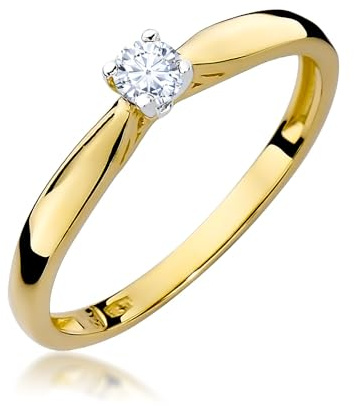 MARKO Bague en or jaune 333 avec zircone - Bague de fiançailles classique ou cadeau pour femme, 63 (20.2), Or, Zircon cubique