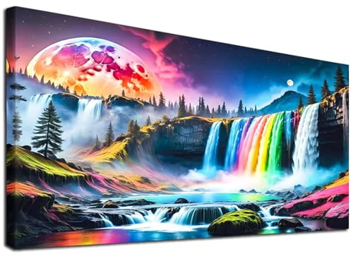 JATOK Diamond Painting Erwachsene XXL, Regenbogen-Wasserfall, 40 x 70 cm | Großes Bild im Querformat mit runden Steinen; Komplettset mit Leinwand und Werkzeug; für Anfänger, Auszeit und Wanddeko