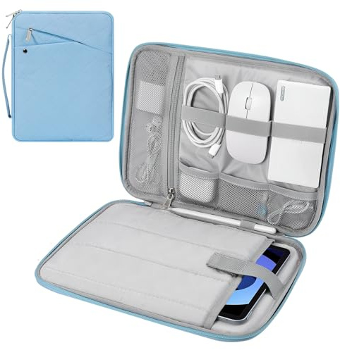 MoKo 9-11 Manicotto per tablet Custodia per il trasporto con maniglia, Borsa da viaggio protettiva iPad Air M3 da 11, iPad A16 2025, Pro 11 2024, 10/9/8th 10.2, Tab S9/S8 11, Azzurro