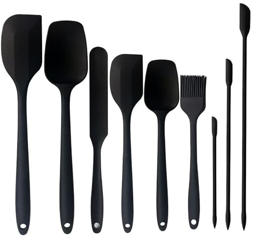 9Pezzi Spatole in silicone, Spatole per dolci, Cucina in silicone spatola, Miscelazione di cottura resistente al calore, Antiaderente,Per Cuocere e Cucinare (Black)