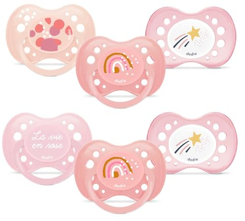 DODIE Lot de 6 Sucettes Anatomiques ESSENTIEL JOUR/NUIT +18 mois ROSE