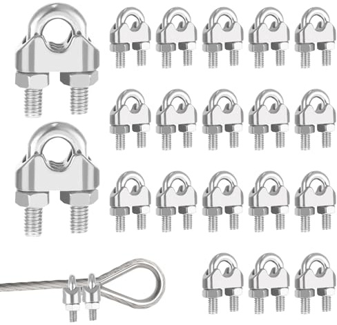 6mm 20 Stück M6 Drahtseilklemme Edelstahl Buegelklemme | U Bolzen Seilklemme für Drahtseilkabel Ø 6 mm (6mm)