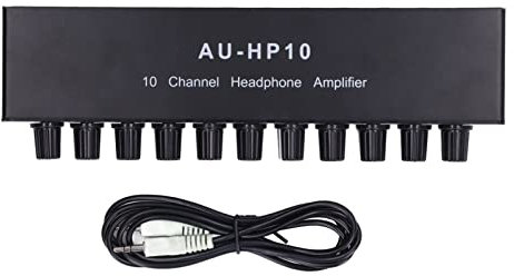 AU 10 Channel Headphone Amplifier, Studio-Grade Multi-User Audio Distributor, High Power Headphone Splitter with Independent Volume Control, Aluminum Alloy Build, DC12V Powered
