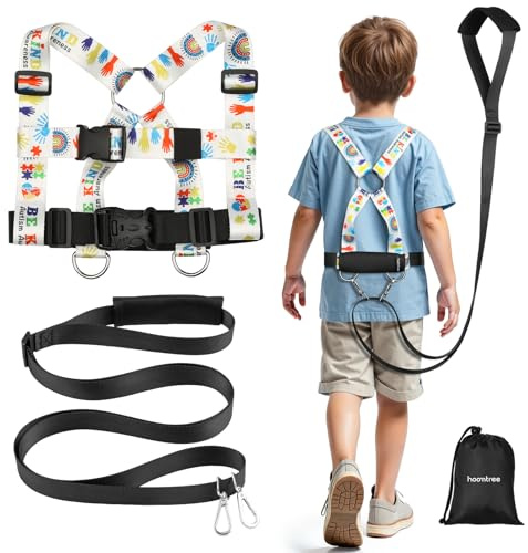 HOOMTREE Imbracatura di sicurezza da passeggio e guinzaglio per autismo e bisogni speciali per bambini dai 6 ai 12 anni con laccio facile da regolare + maniglia di emergenza per prevenire vagabondaggi