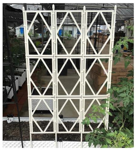 Marco de enrejado de jardín de metal para plantas trepadoras, soporte plegable para plantas con rejillas de plástico, ideal para verduras y flores, 60 x 220 cm, color blanco