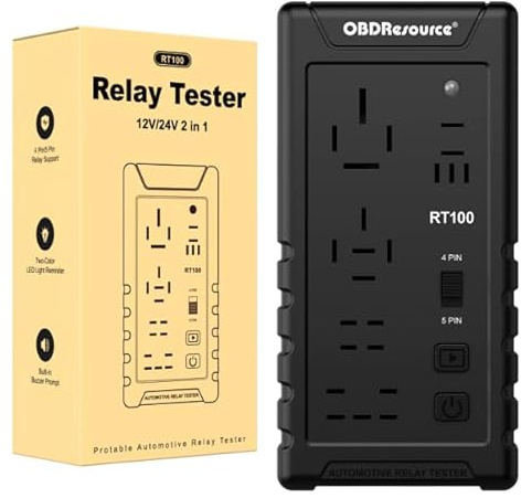 OBEST Tester di relè per auto senza fili da 12 V/24 V, 4 pin/5 pin, dispositivo di diagnostica per tester di relè con 5 diverse posizioni di piedistallo per auto