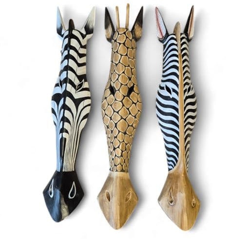 Maschera in legno zebra o giraffa – Decorazione da parete intagliata a mano in legno massello – Etnico e stile coloniale – 100 cm – Pezzo unico dall'Indonesia (100 cm)