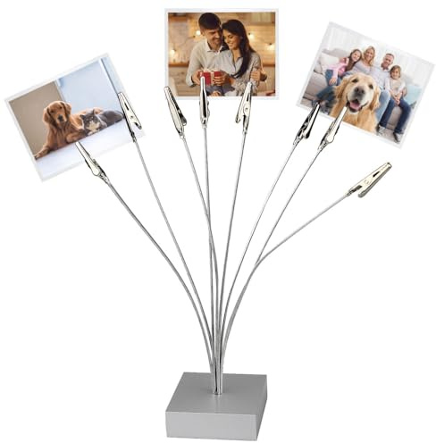 Fotohalter mit Klammern, 8-Armiger Verstellbarer Postkartenhalter, Fotoständer mit Rutschfeste Sockel für Zuhause, Büro, Hochzeit, Party, Weihnachten