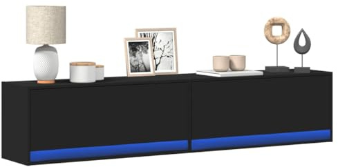 SKM Meuble TV Mural avec LED Noir 180x31x38 cm,Meubles,Meubles TV,Noir,38.6KG,3307948