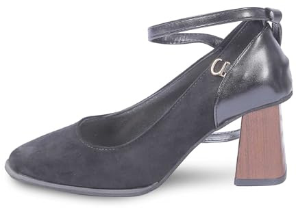 Generisch Scarpe da donna con punta quadrata e cinturino, comode con tacco, eleganti scarpe da lavoro, casual, da infilare, Nero , 40 EU