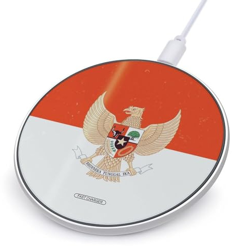 Vintage Indonesian Flag Indonesia Emblem Fast Portable Charger Round Phone Charging Pad 10W for Travel Work