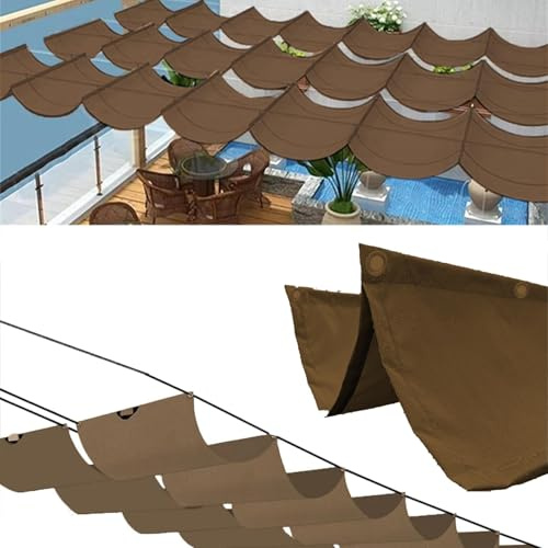 Retractable Wave Sun Shade Sail Canopy - 95% UV Block Waterproof Rectangle Awning for Outdoor Patio & Garden - Coffee Color 1.5x3m with Rope