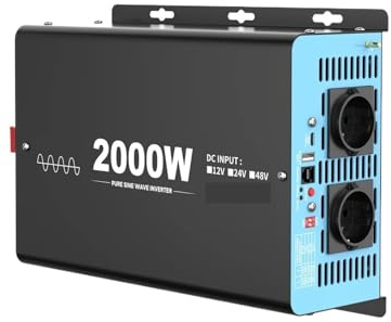 Inverter di potenza, Inverter a onda sinusoidale pura da 2000 W, potenza di picco 4000 W, convertitore voltmetro for auto LCD da 12 V CC a 230 V CA 50 Hz