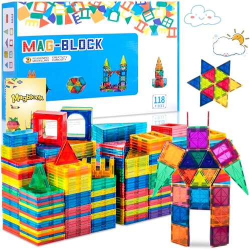 JUQG 118 delar Magnetiska byggklossar Leksaker Magnetiska byggleksaker Pedagogiska byggstenar Leksaker Byggleksaker för barn Lämplig för 3+ barn (118Pcs)