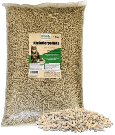 Kleintierstreu, Katzenstreu Holzpellets 15 kg (23 L) – 100% natürliche Einstreu für Katzen, Kaninchen, Hamster & Meerschweinchen – Staubfrei, Saugstark, Geruchsbindend, Kiefernholz