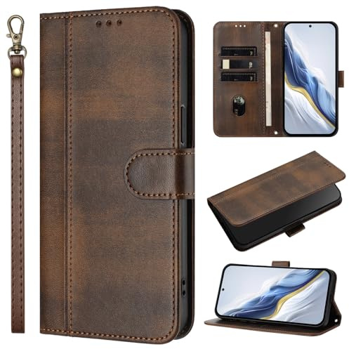 for Samsung Galaxy A17 Phone Case, PU Leather Wallet Flip Cover with Card Slots Magnetic Kickstand Wrist Strap Shockproof Protective for Galaxy A17/A26 5G (Brown, Samsung Galaxy A17 / A26 5G)