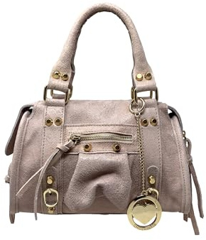 Chicca Borse Borsa a Mano con Tracolla Pochette da Donna in Pelle Opaca con Borchie (Cipria)