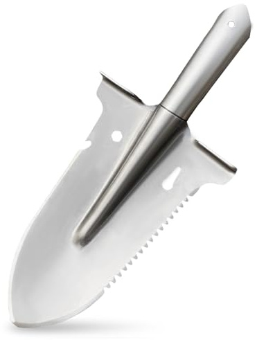 Pala per radici, 40 x 17,5 cm, in acciaio al manganese, micro pala con seghettata antiscivolo per le spalle, vanga da giardino per scavare, campeggio, manutenzione del giardino