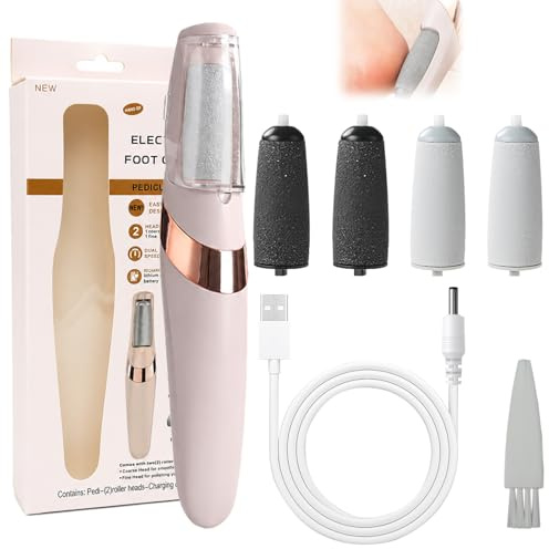 Lethra Lima Electrica Pies Durezas con 4 Rodillos y 2 Velocidades, Limador de Durezas Electrico Recargable con Luz LED, Lima Pies para Eliminar Piel Seca y Muerta
