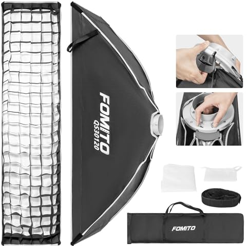 FOMITO Softbox ottagonale da 120 cm, Softbox Bowens a sgancio rapido con griglia a nido d'ape, diffusori di luce, borsa per Godox SL-60W SL60IID SL150R SL300R (30 x 120 cm)