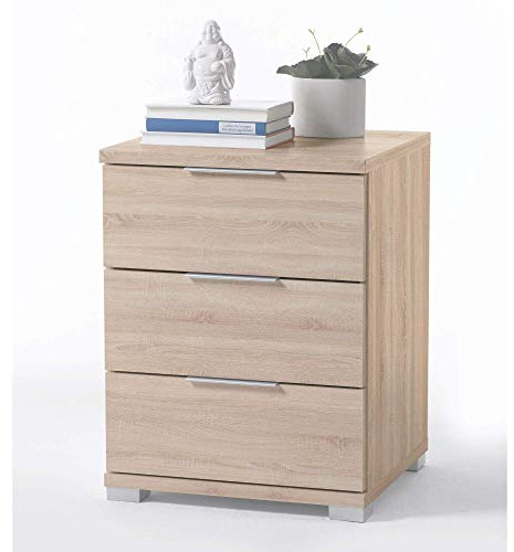 Universal Nachttisch in Eiche Sonoma Optik - Moderner Nachtschrank mit drei Schubladen für Ihr Boxspringbett - 46 x 61 x 42 cm (B/H/T)